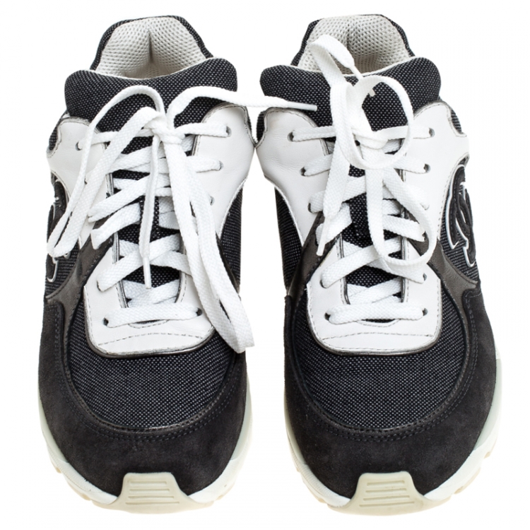 Pre Owned Chanel Blue Leather, Suede and Fabric CC Sneakers Size 36