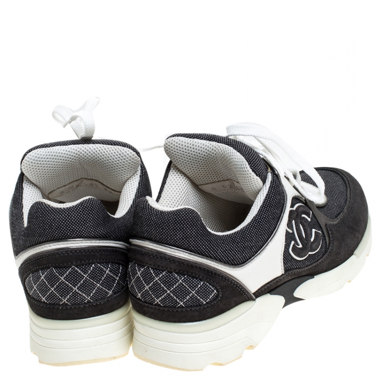 Pre Owned Chanel Blue Leather, Suede and Fabric CC Sneakers Size 36