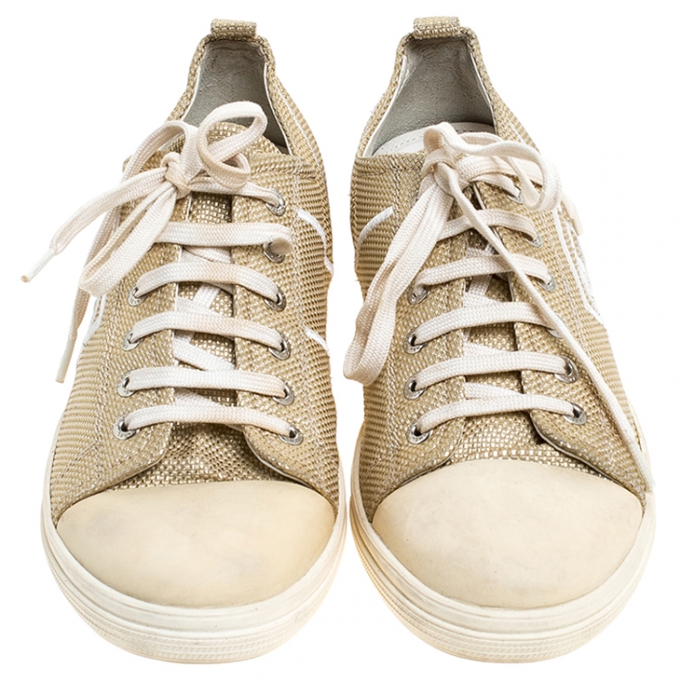 Pre Owned Chanel Gold/Beige Canvas Sneakers Size 40