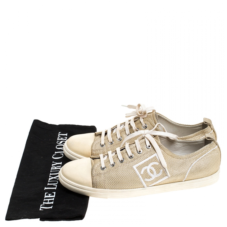 Pre Owned Chanel Gold/Beige Canvas Sneakers Size 40