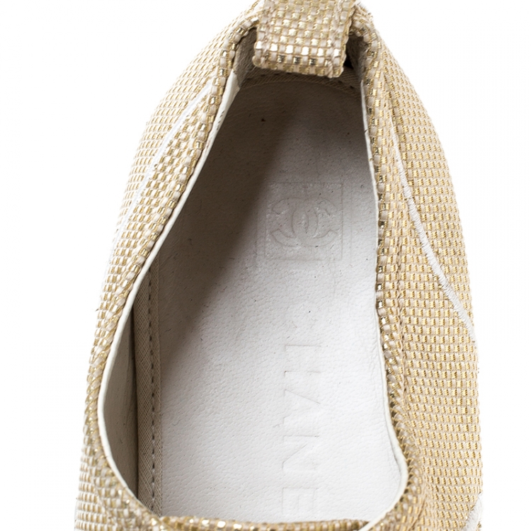Pre Owned Chanel Gold/Beige Canvas Sneakers Size 40