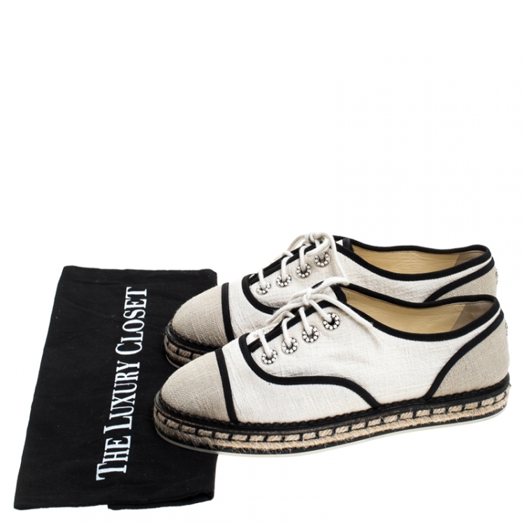 Pre Owned Chanel Beige Canvas 16C Espadrille Sneakers Size 36.5