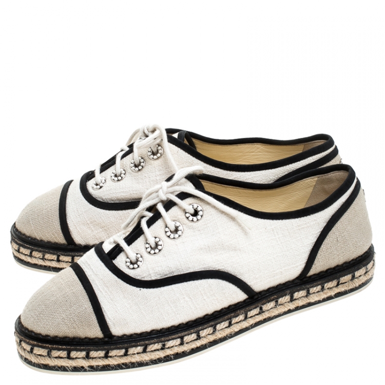 Pre Owned Chanel Beige Canvas 16C Espadrille Sneakers Size 36.5
