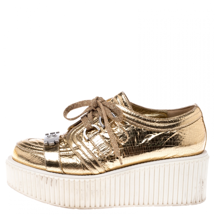 Metallic Lace Up Platform Creepers Shoes