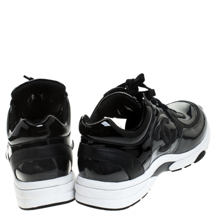 Pre Owned Chanel Black PVC And Patent Leather CC Lace Up Sneakers Size 41
