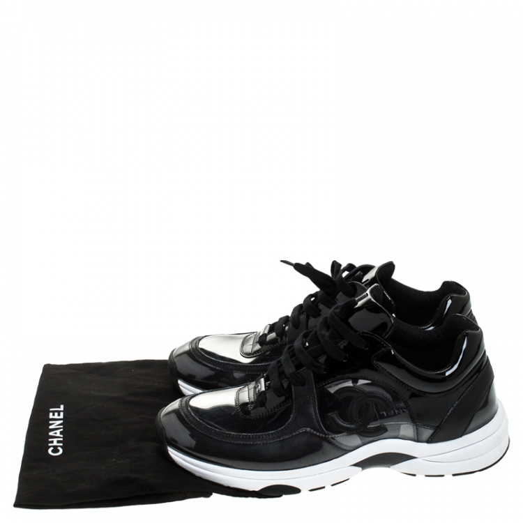 Pre Owned Chanel Black PVC And Patent Leather CC Lace Up Sneakers Size 41