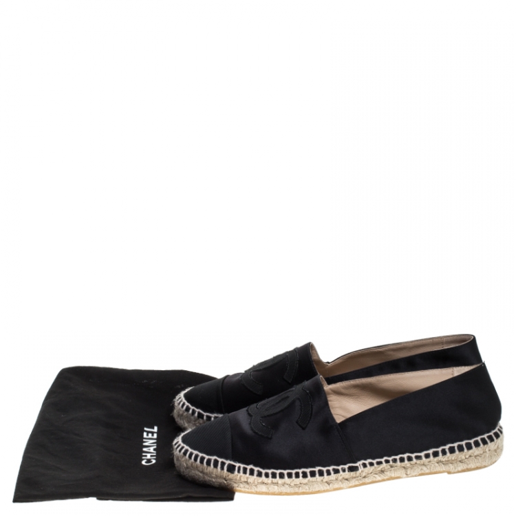 Pre Owned Chanel Black Satin And Canvas CC Espadrilles Loafers Size 40