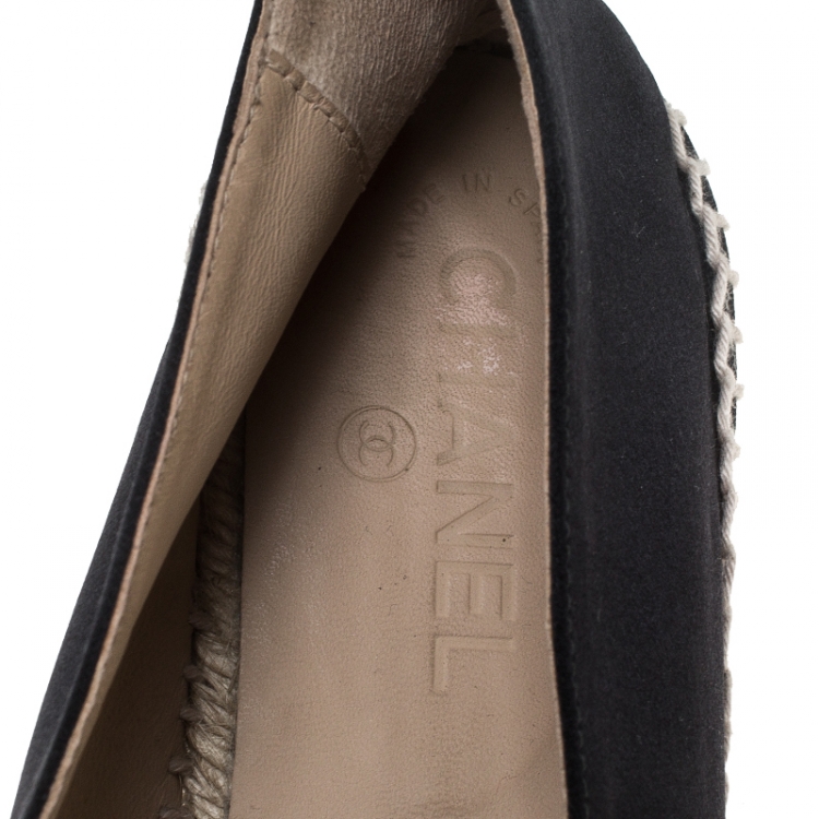 Pre Owned Chanel Black Satin And Canvas CC Espadrilles Loafers Size 40