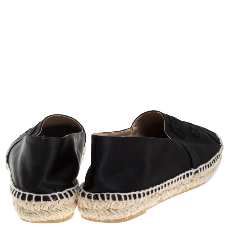 Pre Owned Chanel Black Satin And Canvas CC Espadrilles Loafers Size 40