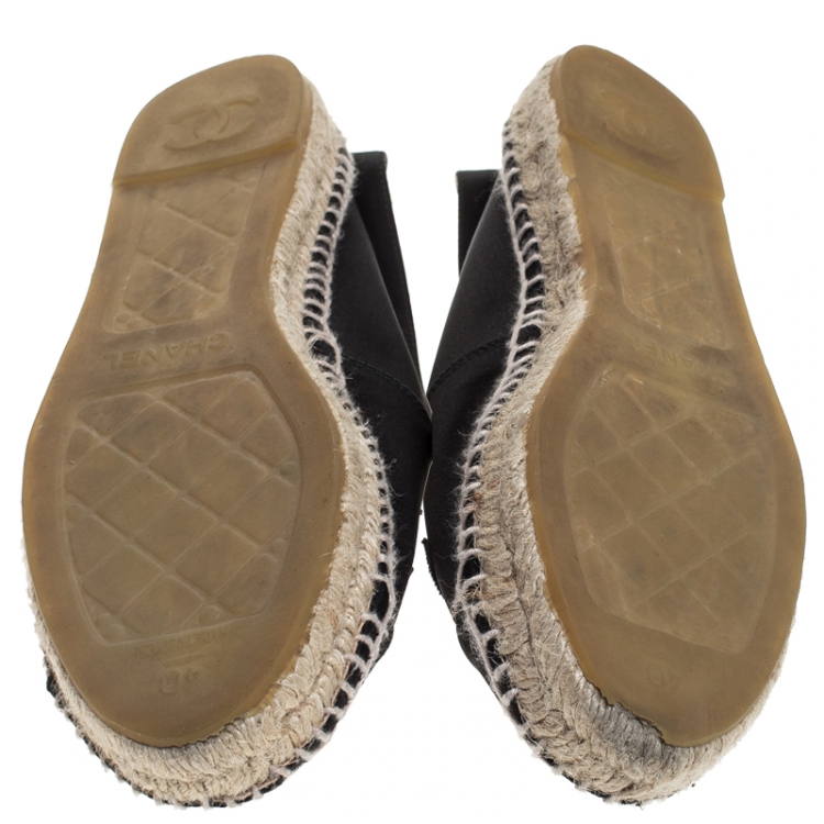 Pre Owned Chanel Black Satin And Canvas CC Espadrilles Loafers Size 40