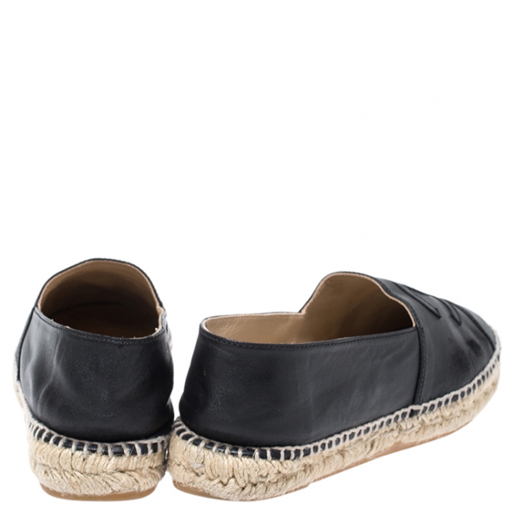 Pre Owned Chanel Black Leather CC Cap Toe Espadrilles Size 40