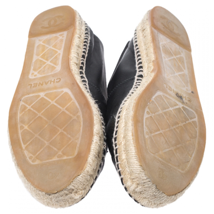 Pre Owned Chanel Black Leather CC Cap Toe Espadrilles Size 40