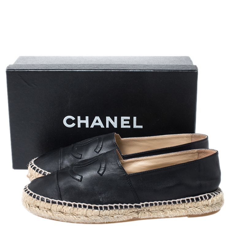 Pre Owned Chanel Black Leather CC Cap Toe Espadrilles Size 40