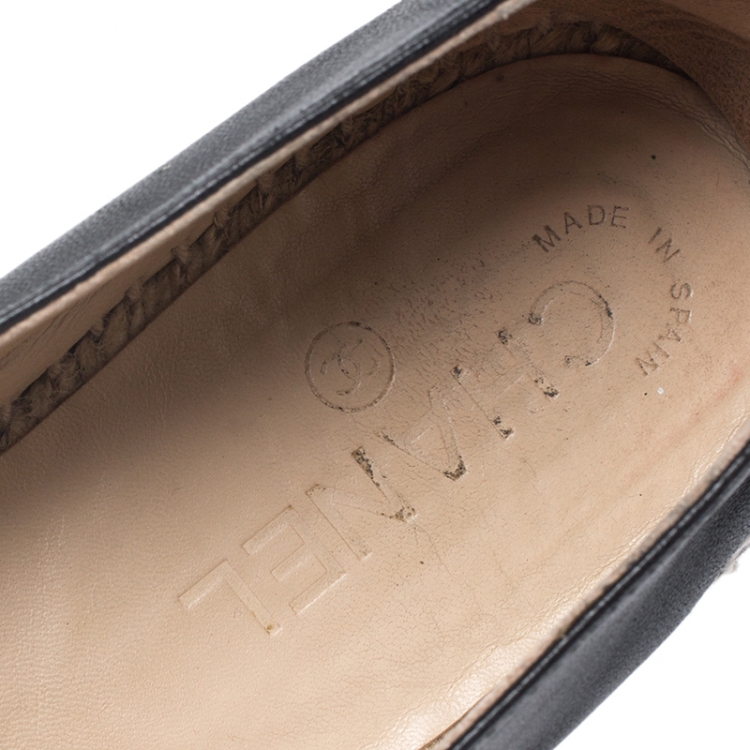 Pre Owned Chanel Black Leather CC Cap Toe Espadrilles Size 40