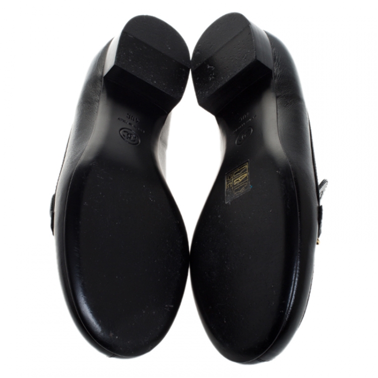 Pre Owned Chanel Black Leather Chain Detail Flat Loafers Size 40