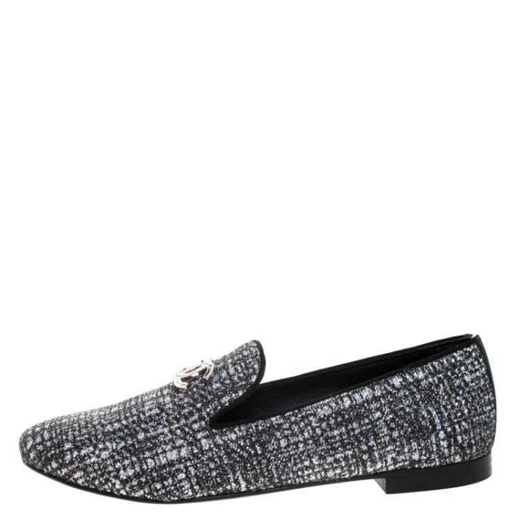 Chanel Black/Silver Glitter Fabric CC Loafer Ballet Flats Size 36 Chanel
