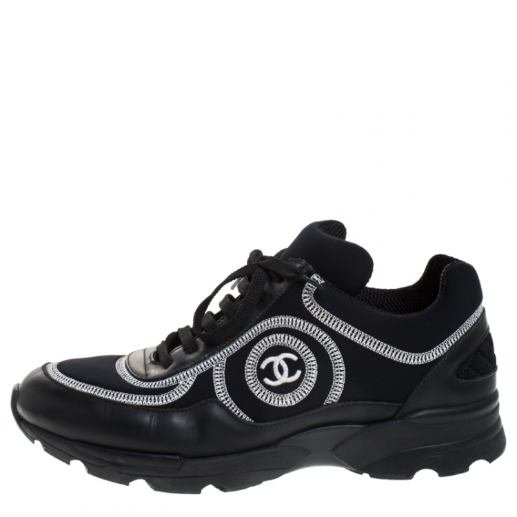 Chanel Black/White Neoprene Fabric and Leather Stitched CC Lace Up Sneakers  Size  Chanel | TLC