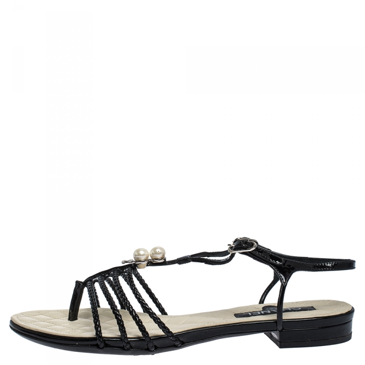 Chanel pearl flat on sale sandals