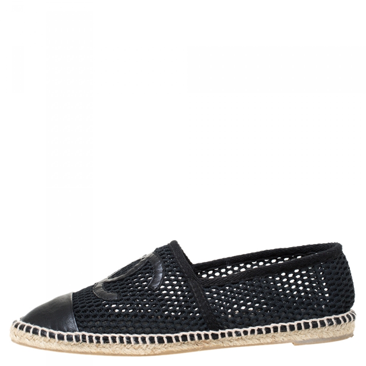 Chanel Black Leather and Mesh CC Espadrilles Size 38 Chanel