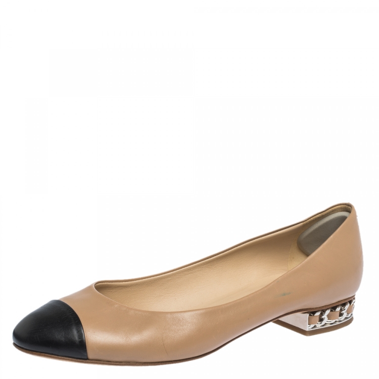 Chanel Beige/Black Leather CC Chain Embellished Heel Cap Toe Ballet Flats  Size 40 Chanel | The Luxury Closet