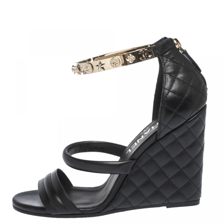 CHANEL, PAIR OF BLU DENIM CAMELLIA CORK WEDGE SANDALS, Chanel: Handbags  and Accessories, 2020