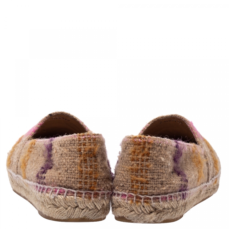 Pre Owned Chanel Beige Tweed Fabric CC Cap Toe Espadrilles Size 40