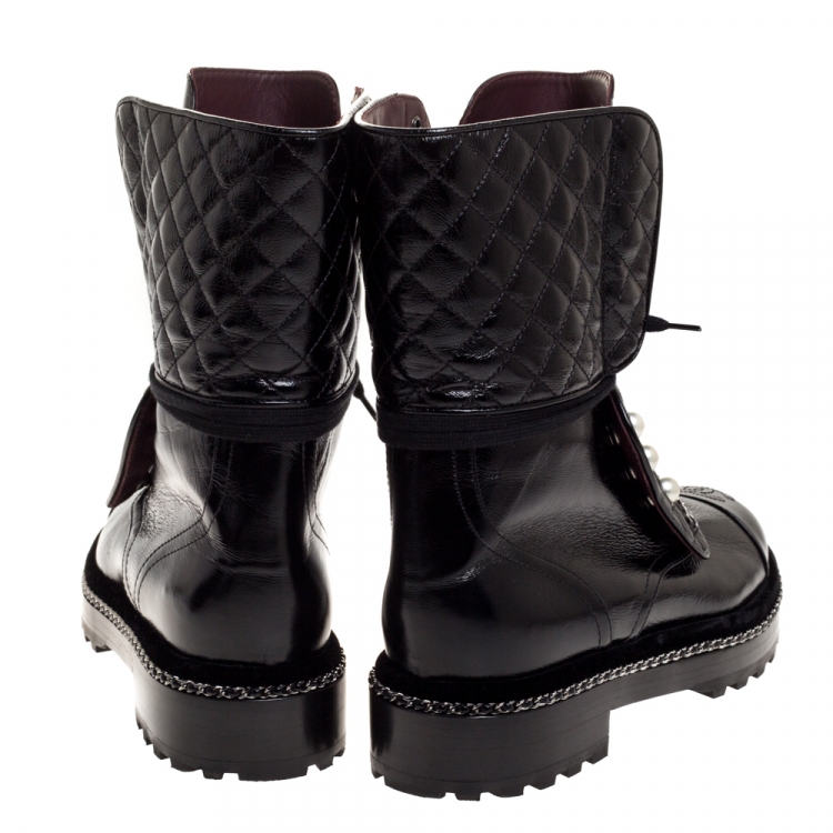 black patent leather combat boots