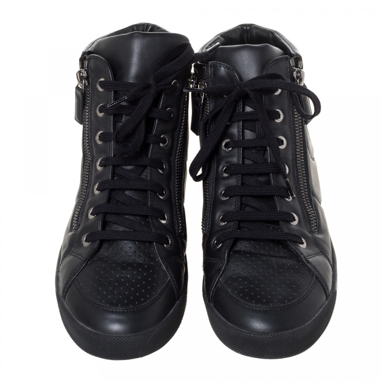 Pre Owned Chanel Black Leather CC High Top Sneakers Size 40