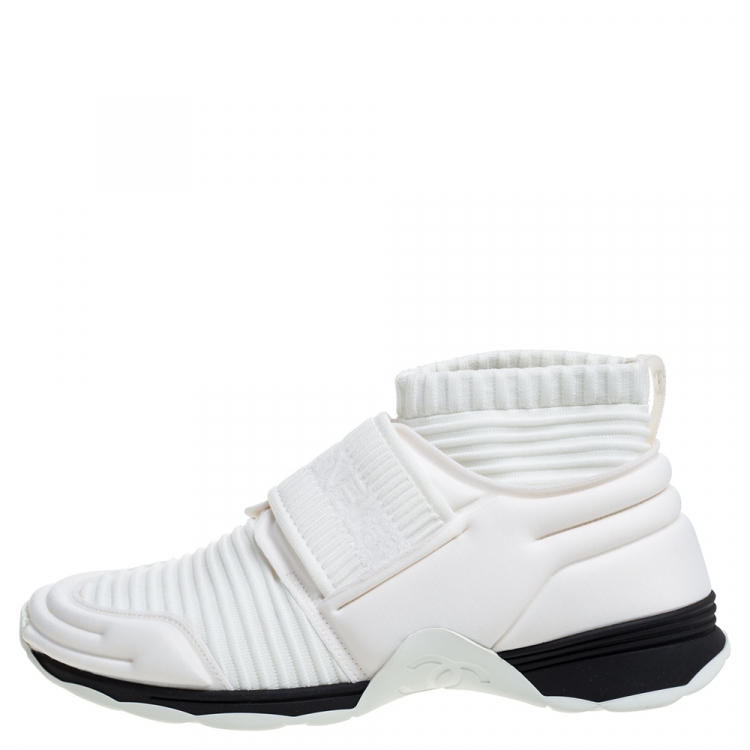 Chanel White Stretch Fabric Knit Sock CC Logo Flat Sock Sneakers