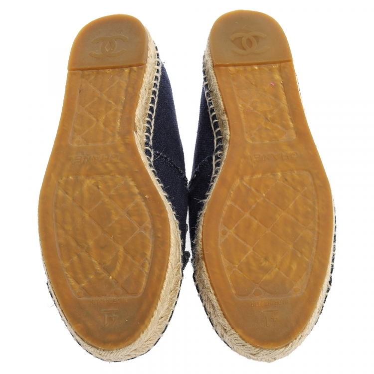 Pre Owned Chanel Blue Canvas CC Espadrilles Flat Loafers Size 41