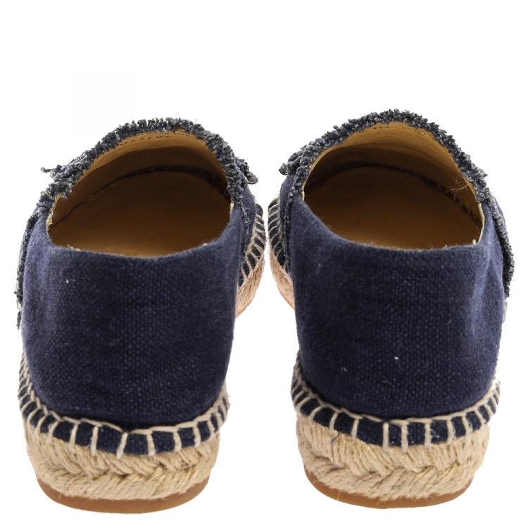 Pre Owned Chanel Blue Canvas CC Espadrilles Flat Loafers Size 41