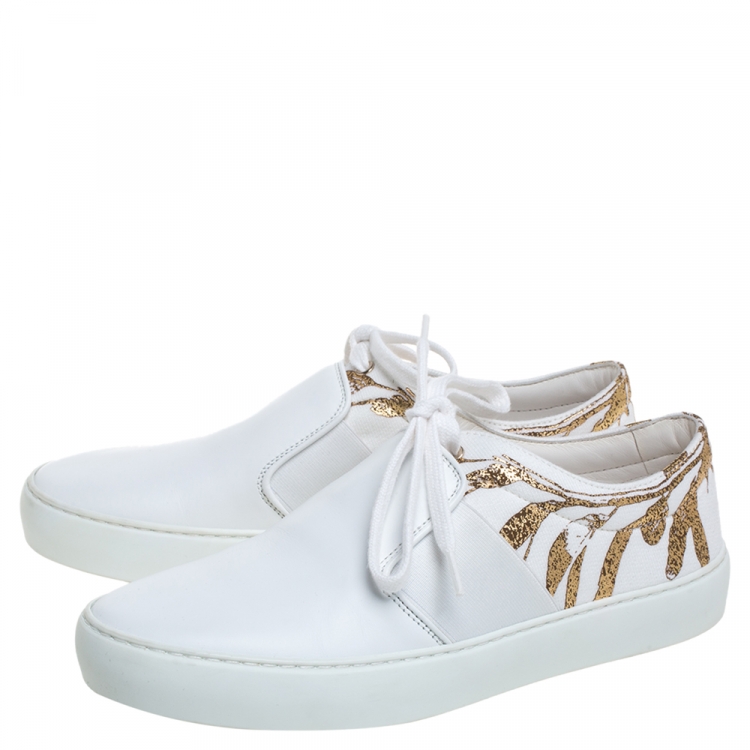 Pre Owned Chanel White Leather Lace Up Low Top Sneakers Size 36