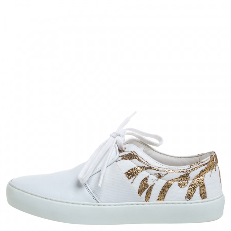 Pre Owned Chanel White Leather Lace Up Low Top Sneakers Size 36