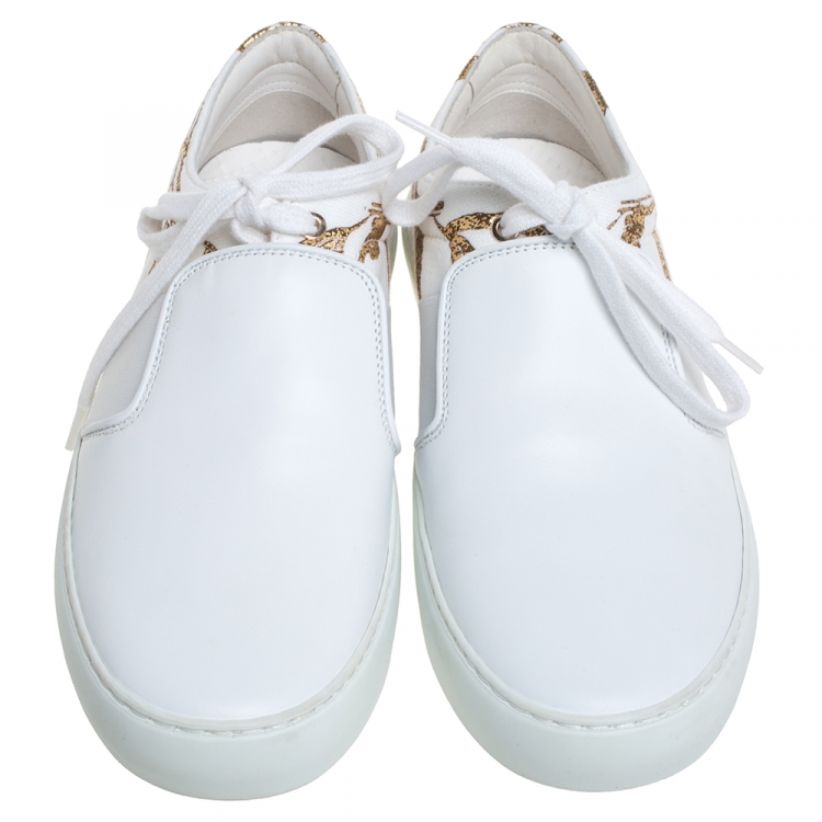 Pre Owned Chanel White Leather Lace Up Low Top Sneakers Size 36