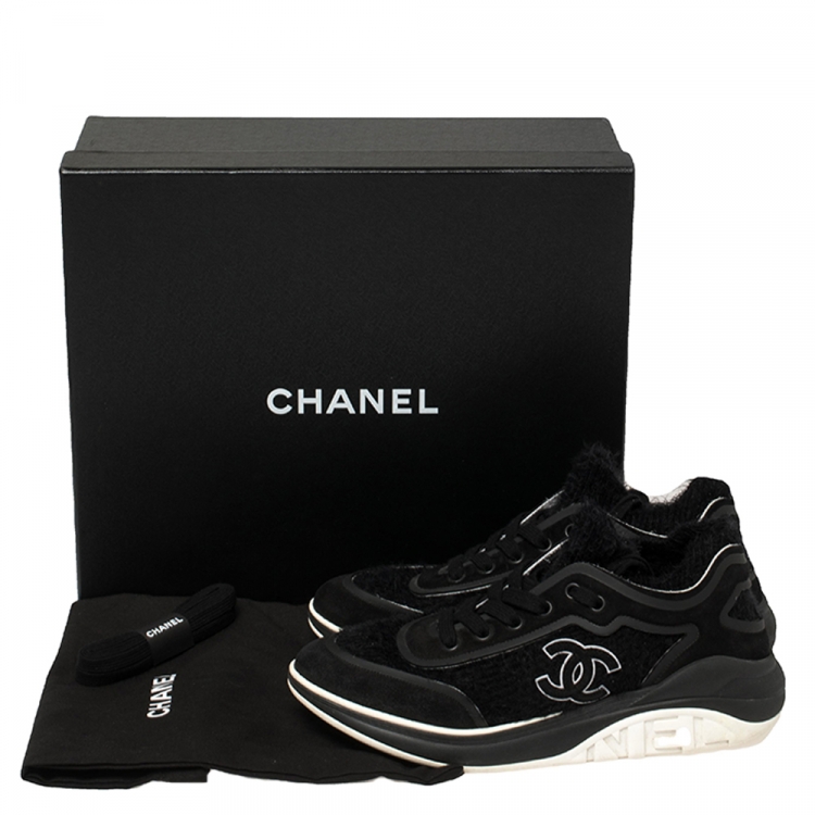 Pre Owned Chanel Black Suede And Fabric CC Low Top Sneakers Size 38