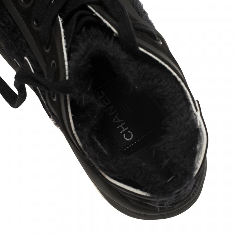 Pre Owned Chanel Black Suede And Fabric CC Low Top Sneakers Size 38
