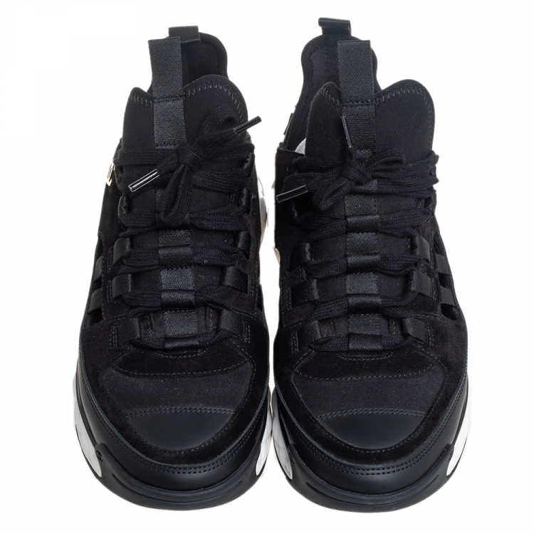 Pre Owned Chanel Black Leather, Fabric and Suede CC Lace Up Sneakers Size 39