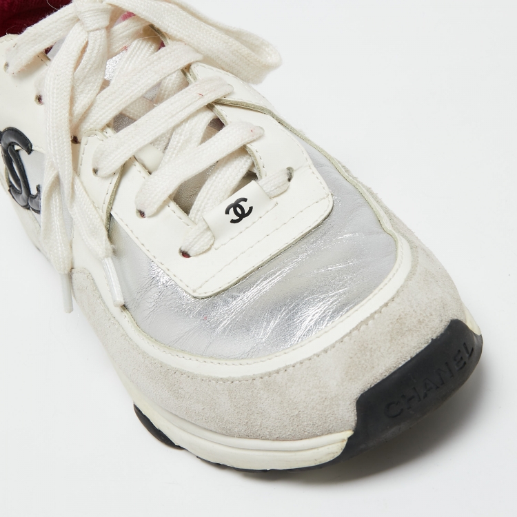 Pre Owned Chanel Multicolor Suede And Leather CC Low Top Sneakers Size 39