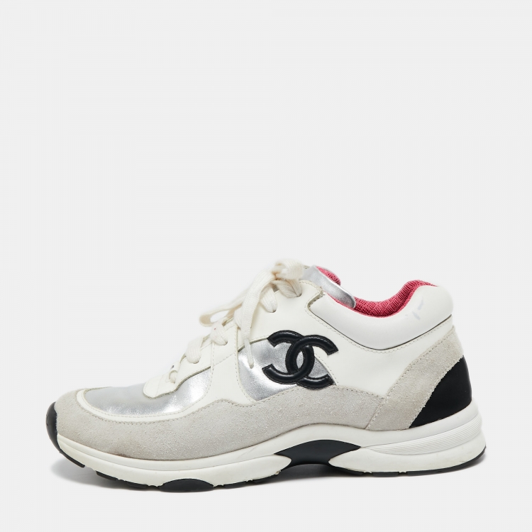 Pre Owned Chanel Multicolor Suede And Leather CC Low Top Sneakers Size 39