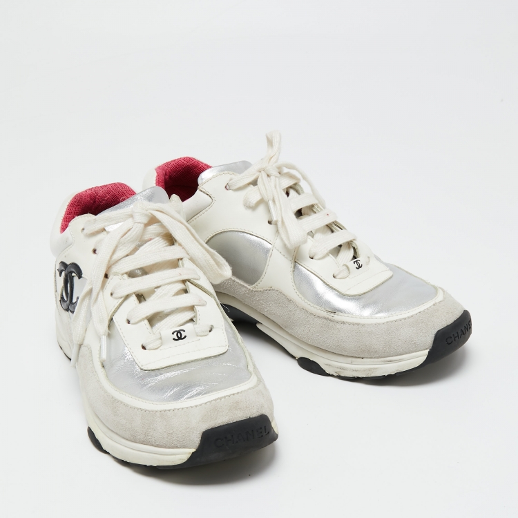 Pre Owned Chanel Multicolor Suede And Leather CC Low Top Sneakers Size 39