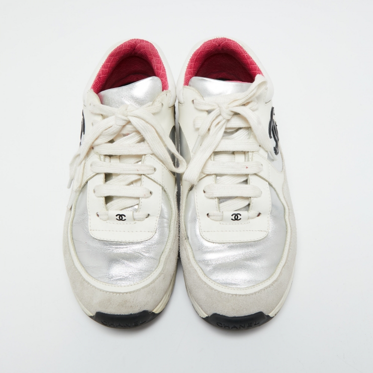Pre Owned Chanel Multicolor Suede And Leather CC Low Top Sneakers Size 39