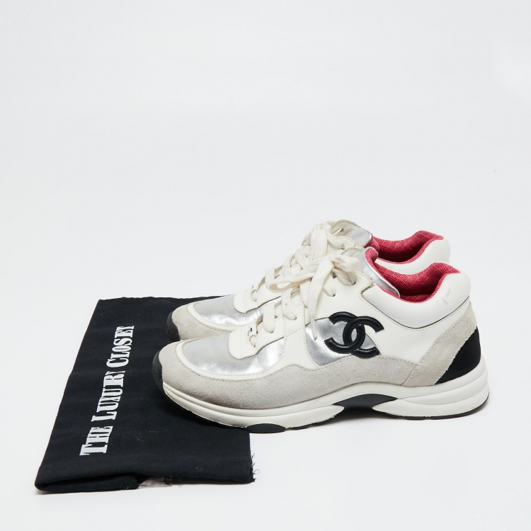 Pre Owned Chanel Multicolor Suede And Leather CC Low Top Sneakers Size 39