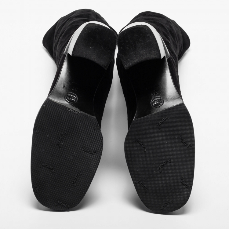 Pre Owned Chanel Black Suede Knee Length Boots Size 37