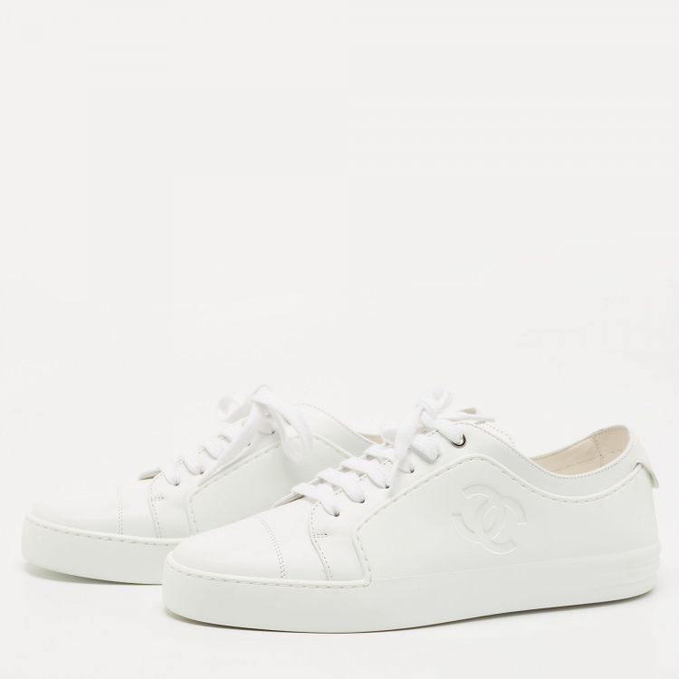 CHANEL, Shoes, Chanel Cc Logo Triple White Sneaker