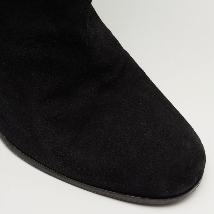 Pre Owned Chanel Black/Gold Suede and Leather Knee Length Boots Size 41