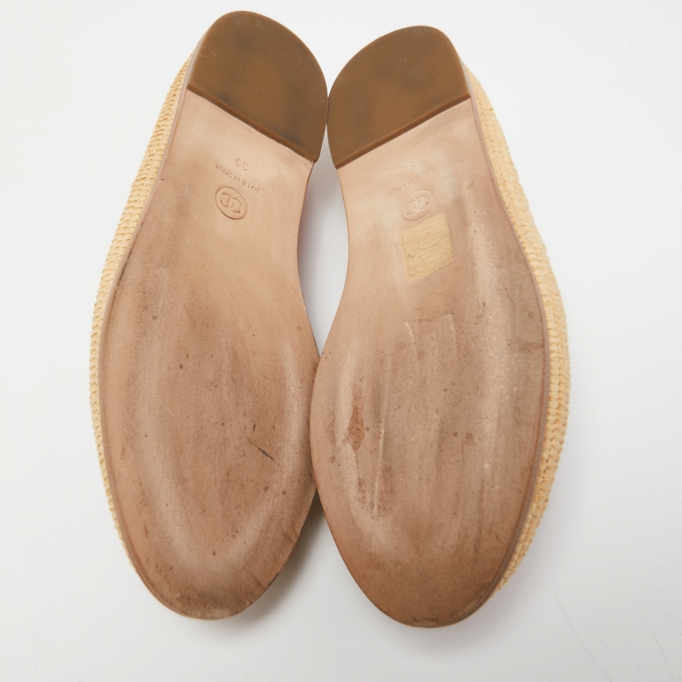 Pre Owned Chanel Pink Leather CC Espadrille Flats Size 39