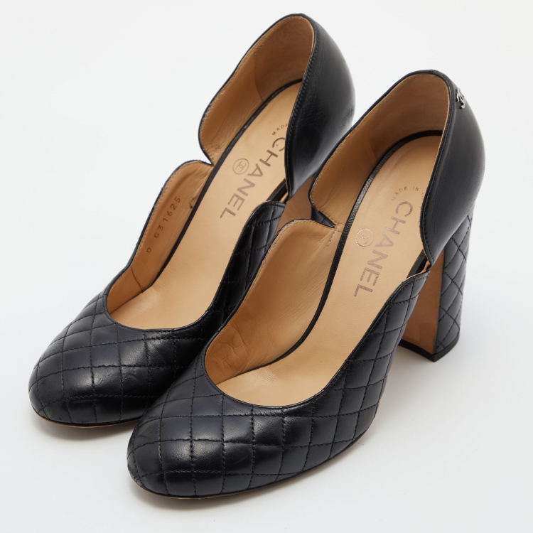 Chanel Black Quilted Leather Round Toe Block Heel Pumps Size  Chanel |  TLC