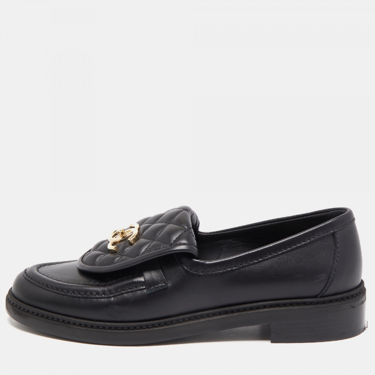 Chanel Black Leather Interlocking CC Logo Loafers Size 38.5 Chanel | The  Luxury Closet