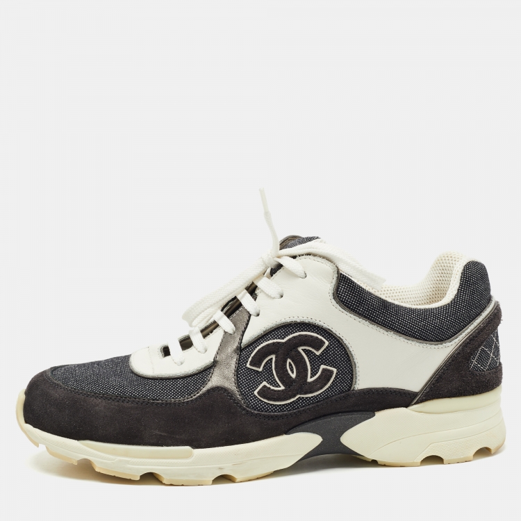 Pre Owned Chanel Black/Grey Suede and Leather CC Sneakers Size39