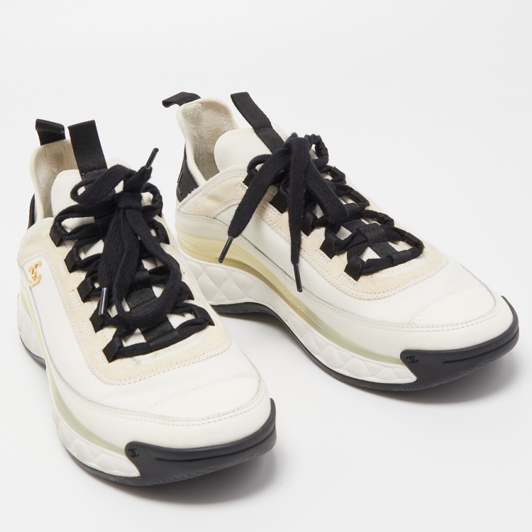 Pre Owned Chanel Tricolor Leather, Suede and Fabric CC Low Top Sneakers Size 39